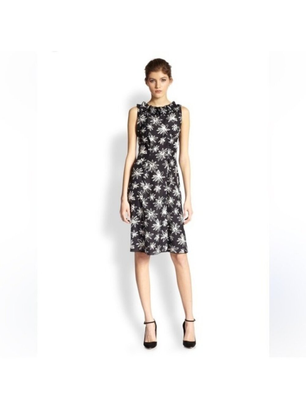 Nina Ricci Silk Floral Sleeveless Monochrome Dress sz 38 or US 2